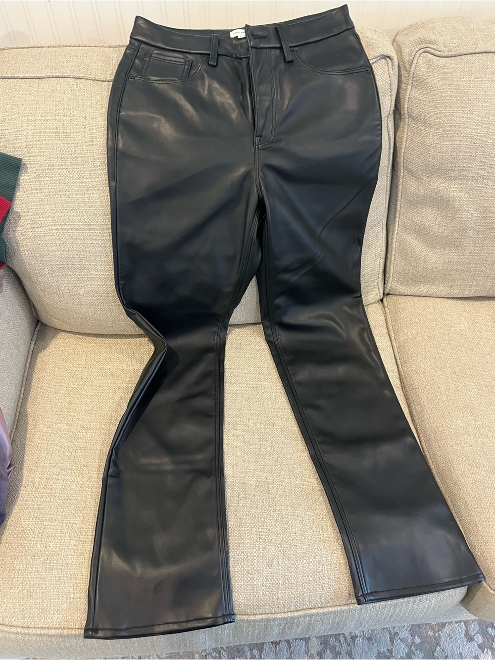 Good American Black Women's Faux Leather Flared Jeans